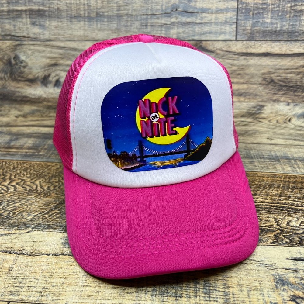 Nick At Nite Mens Trucker Hat Pink Snapback 90s Retro TV Throwback Logo Ball Cap
